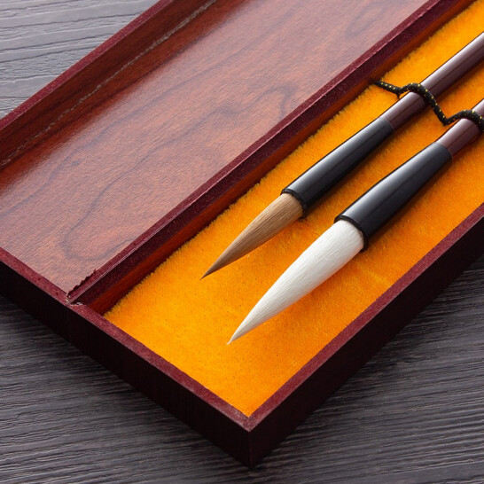 善琏湖笔厂双羊牌湖笔老技师纯手作文房四宝礼盒装毛笔书法礼品兼毫